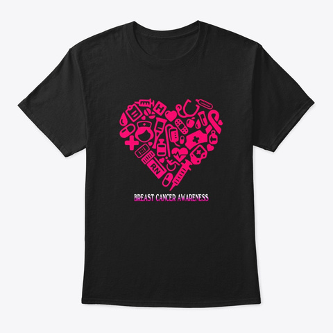 Breast Cancer Nurse Doctor Women Heart Black T-Shirt Front