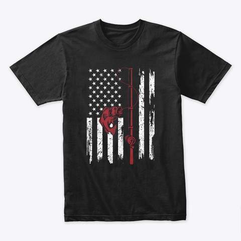 Usa Flag  Patriot Bass Fishing T Shirt Black T-Shirt Front