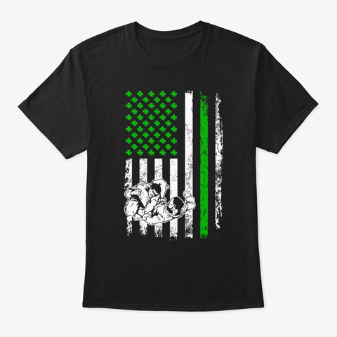  Flag Shamrock Irish T Shirt Jiu Jitsu Black T-Shirt Front