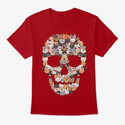 Skull Cats | Creepy Feline Deep Red T-Shirt Front