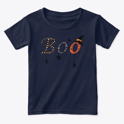 Boo Halloween Witch Hat Spiders Ghost Navy  T-Shirt Front