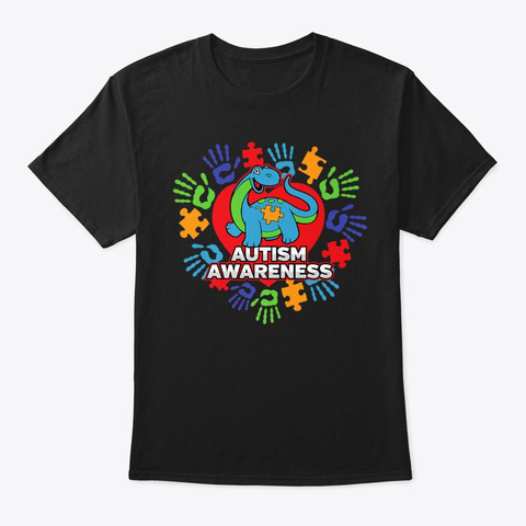 Autism Awareness Tshirt Blue Dino Black T-Shirt Front