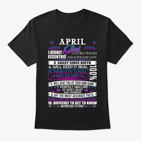 April Girl   April Queen Birthday. Black T-Shirt Front