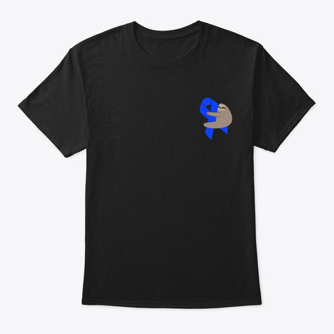Rectal Cancer Awareness Sloth Pocket Black T-Shirt Front