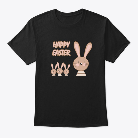 Happy Easter Bunnies Comic Black T-Shirt Front
