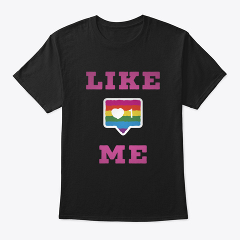 Like Me Social Media Icon With Heart Hum Black T-Shirt Front