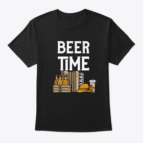 Beer Time: Funny Beer Apparel Black T-Shirt Front