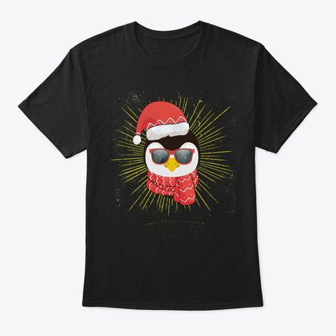 Christmas Penguin Hipster Sunglasses Black T-Shirt Front