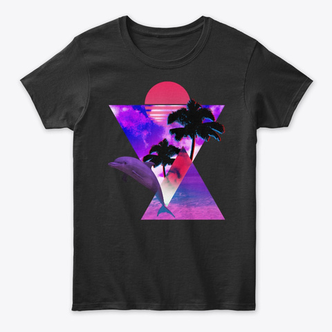 Retro Vaporwave Souvenir Dolphin T Shirt Black T-Shirt Front
