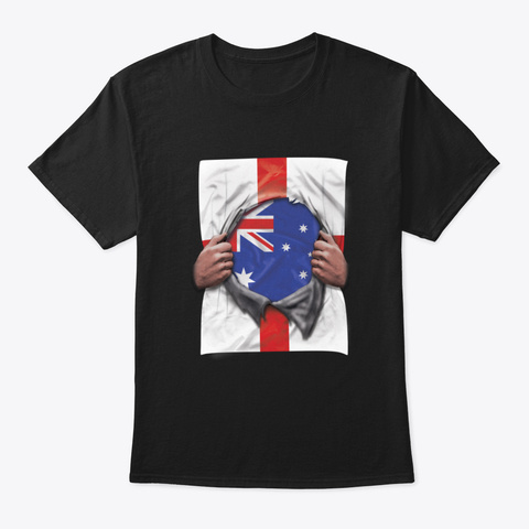 Australia Flag English Flag Ripped   Gif Black T-Shirt Front