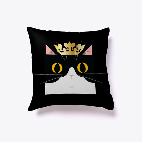 Cute Queen Cat Pillow Black T-Shirt Front