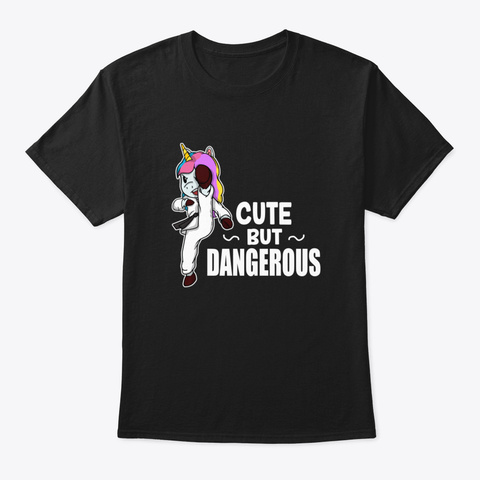 Cute Unicorn Taekwondo Kung Fu Fighter G Black T-Shirt Front