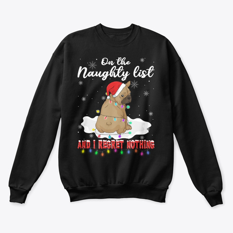 Frenchie On The Naughty List Christmas Black T-Shirt Front