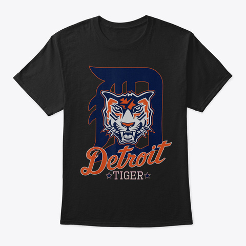 Tiger Face Wild Animal Detroit Michigan  Black T-Shirt Front