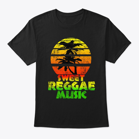 Sweet Reggae Music | Retro Sun Palms Black Camiseta Front