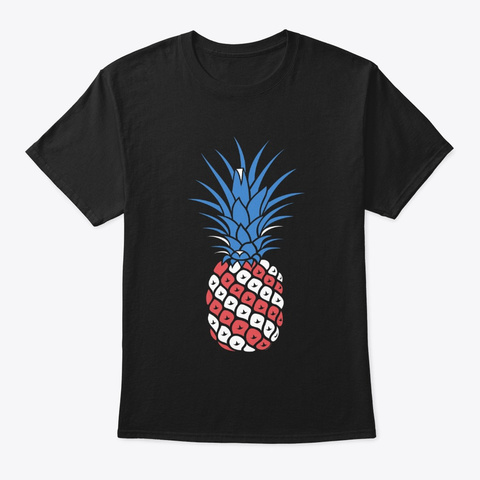 4th Of July American Flag Pineapple Black T-Shirt Front