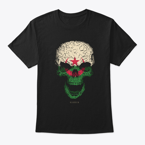 Skull Algeria Flag Skeleton Black T-Shirt Front