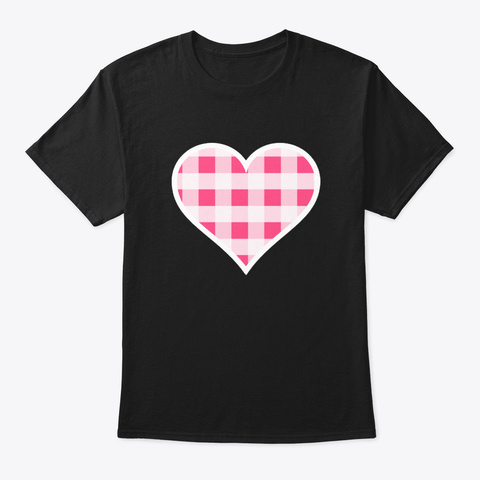 Bright Pink And White Buffalo Plaid Hear Black T-Shirt Front