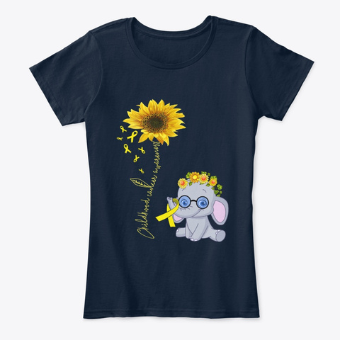 Childhood Cancer Sunflower Elephant New Navy T-Shirt Front