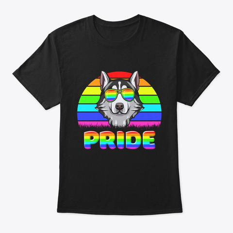 Pride Lgbt Cute Husky Dog Rainbow Tshirt Black T-Shirt Front