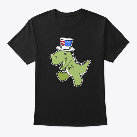Dinosaur Tyrannosaurus Rex American Flag Black T-Shirt Front