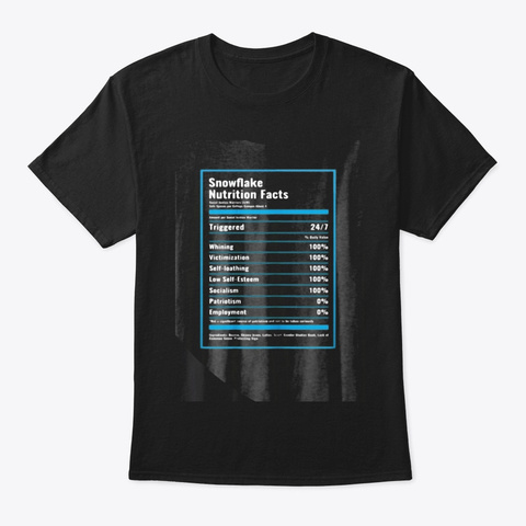 Conservative Snowflake Nutrition Facts Black T-Shirt Front
