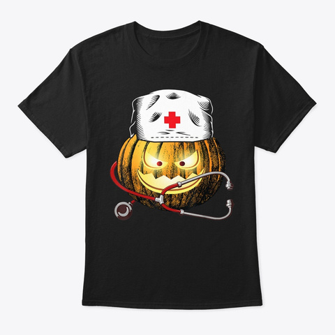 Funny Pumpkin Nurse Halloween Shirt Part Black T-Shirt Front