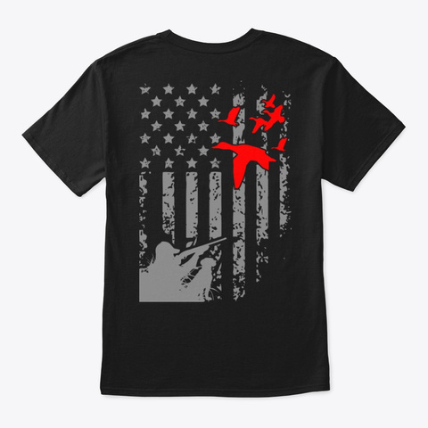 American Flag Patriotic Duck Hunting Black T-Shirt Back