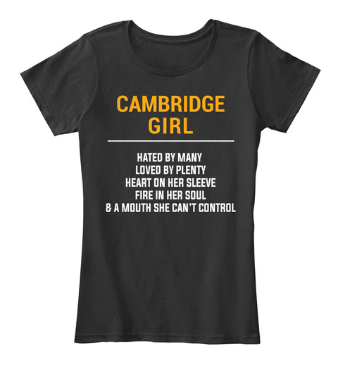 Cambridge Ma Girl   Heart On Sleeve. Customizable City Black T-Shirt Front