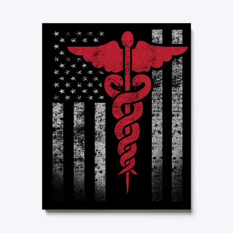 American Nurses Flag Canvas Art Print Black T-Shirt Front