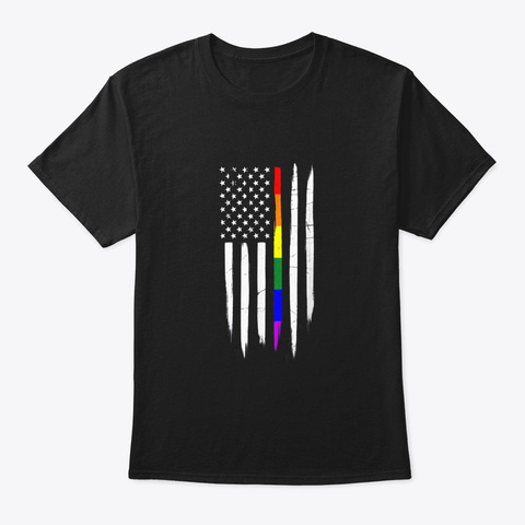 Lgbt Gay Pride Thin Line American Flag T Black T-Shirt Front