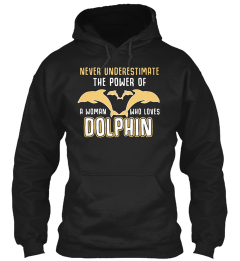 Woman Loves Dolphin Black T-Shirt Front