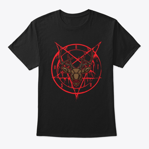 Santa Pentagram With Reindeer Head Black T-Shirt Front