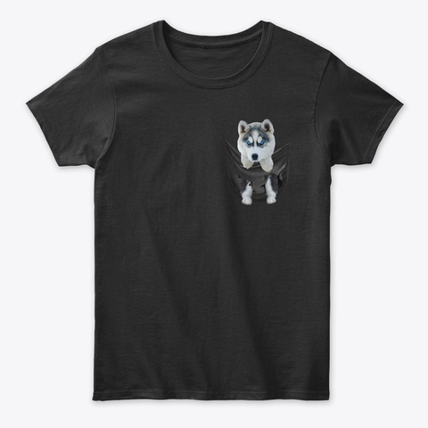 Funny Husky Dog Lovers In Pocket T Shirt Black T-Shirt Front