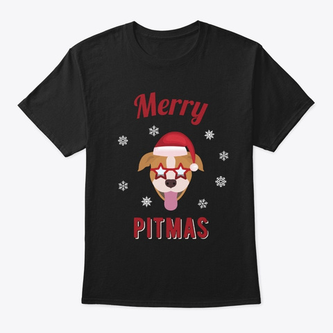 Merry Pitmas    Cute Christmas Pitbull  Black T-Shirt Front