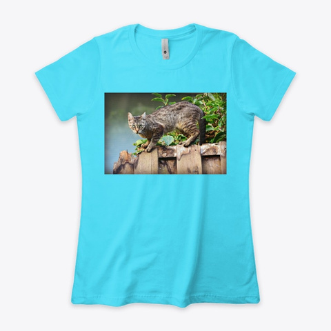 Grey Cat Mackerel  Tahiti Blue  T-Shirt Front