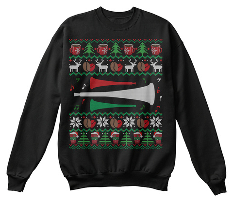 Coffee Vuvuzela Ugly Christmas Sweater Jet Black T-Shirt Front