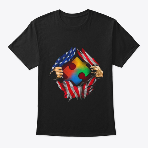 Autism Awareness American Flag T Shirt Black T-Shirt Front