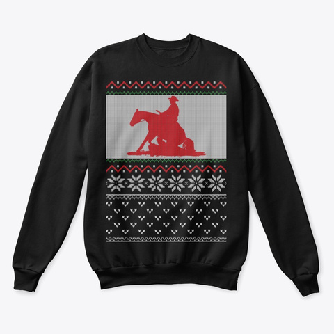 Reining Horse Ugly Christmas Sweater Black T-Shirt Front
