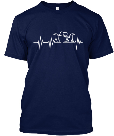 Drummer T Shirt Drumset Heart Pulse Tee Navy T-Shirt Front