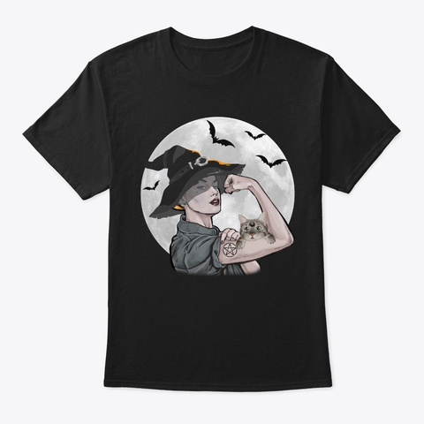 Power Witches With Cat T Shirt Black T-Shirt Front
