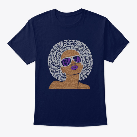 Afro Word Art Hair Black Women Strong Navy T-Shirt Front