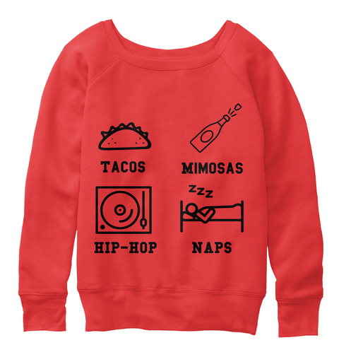 Tacos Mimosas Hip Hop Naps Red T-Shirt Front