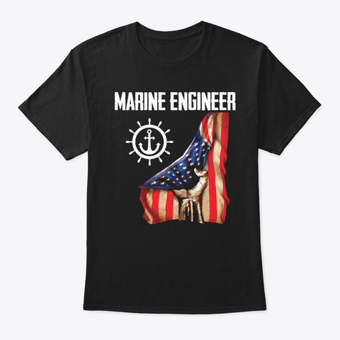 Marine Engineer Mix American Flag Black T-Shirt Front