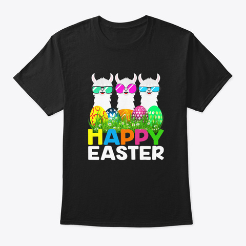 Happy Easter T Shirt Eggs Easter Llama A Black T-Shirt Front