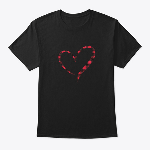 Valentine's Day Buffalo Plaid Love Heart Black T-Shirt Front