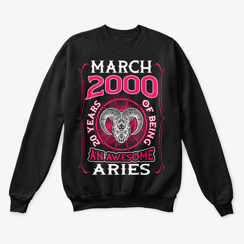 March 2000 20 Years Of Awesome Aries Black T-Shirt Front