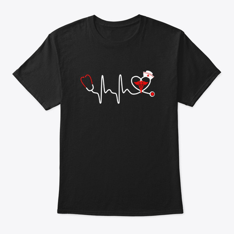Best Nurse Stethoscope Heartbeat For Black T-Shirt Front
