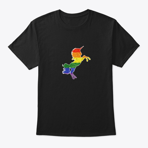 Gay Unicorn Lgbt Rainbow Pride Flag T Black T-Shirt Front