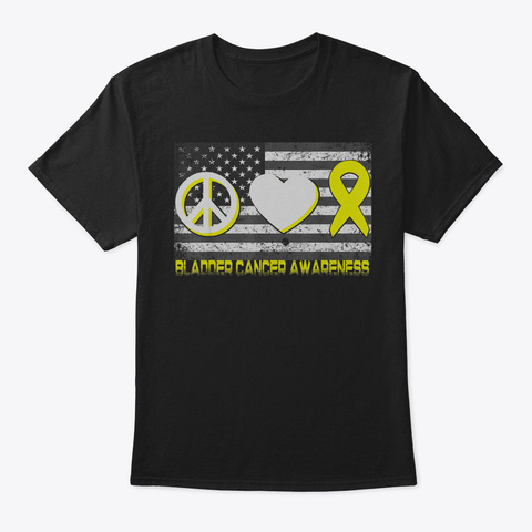 America Peace Love Bladder Cancer Ribbon Black T-Shirt Front